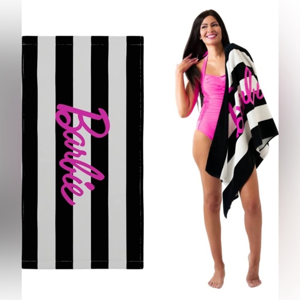NEW! Barbie Black & White Striped Soft Cotton Beach Towel 💖